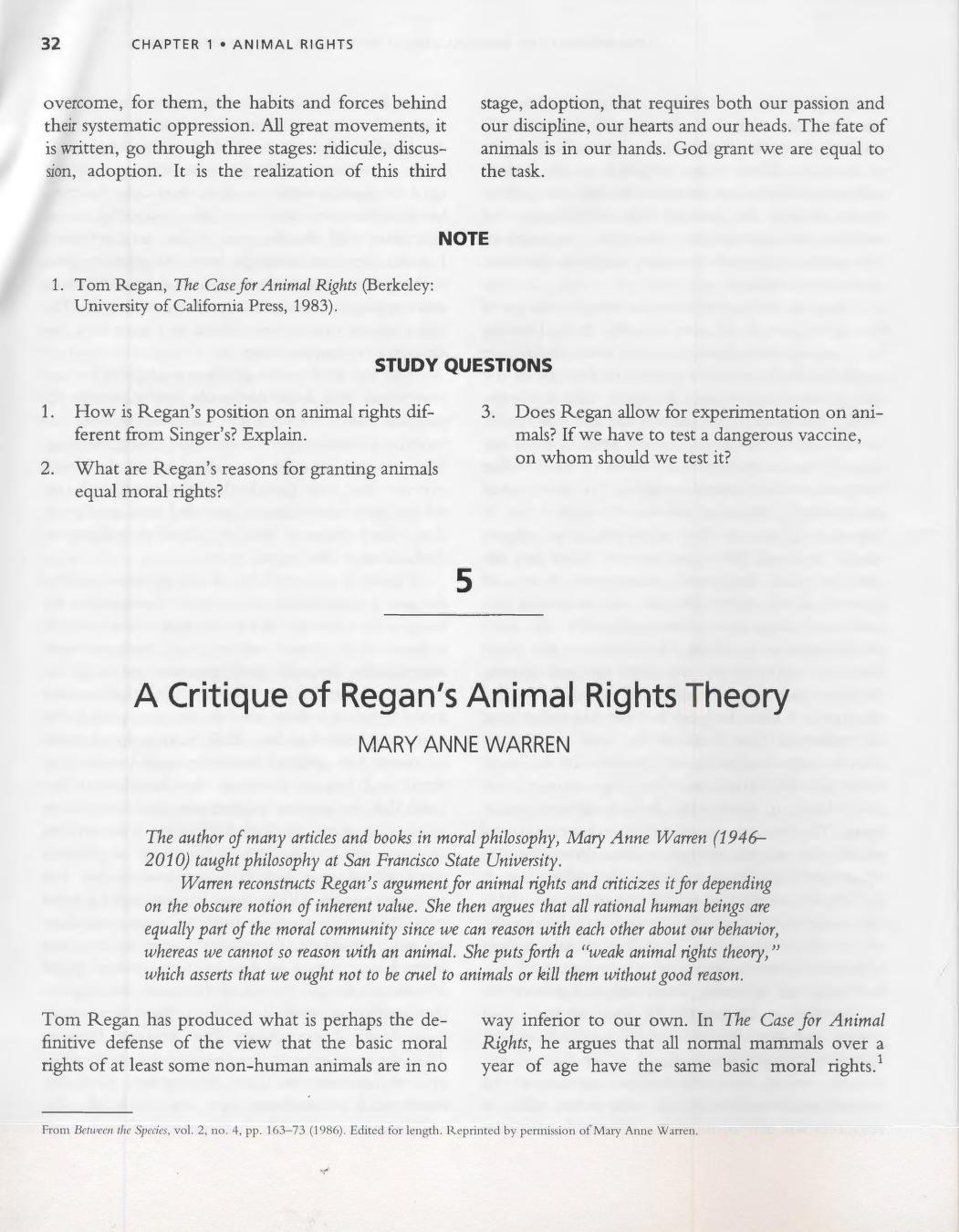 A Critique of Regan's Animal Rights Theory : Mary Anne Warren : Free  Download, Borrow, and Streaming : Internet Archive